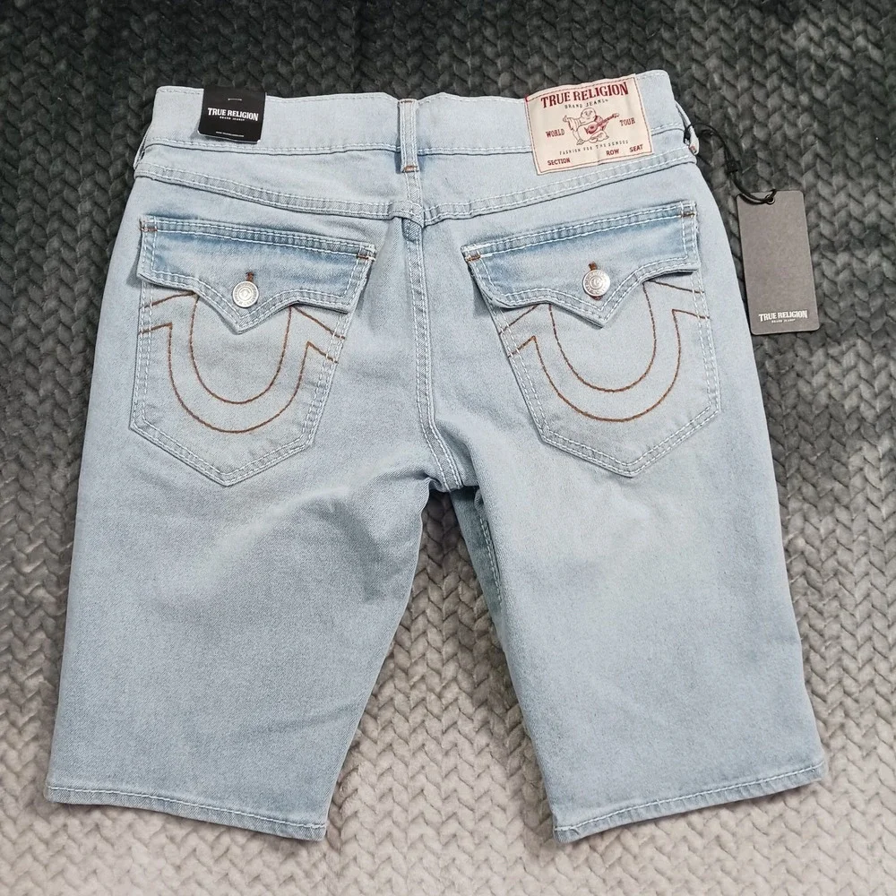True Religion Rocco Shorts Mens 30 Blue Cotton Denim Bermuda Relaxed Fit Stretch